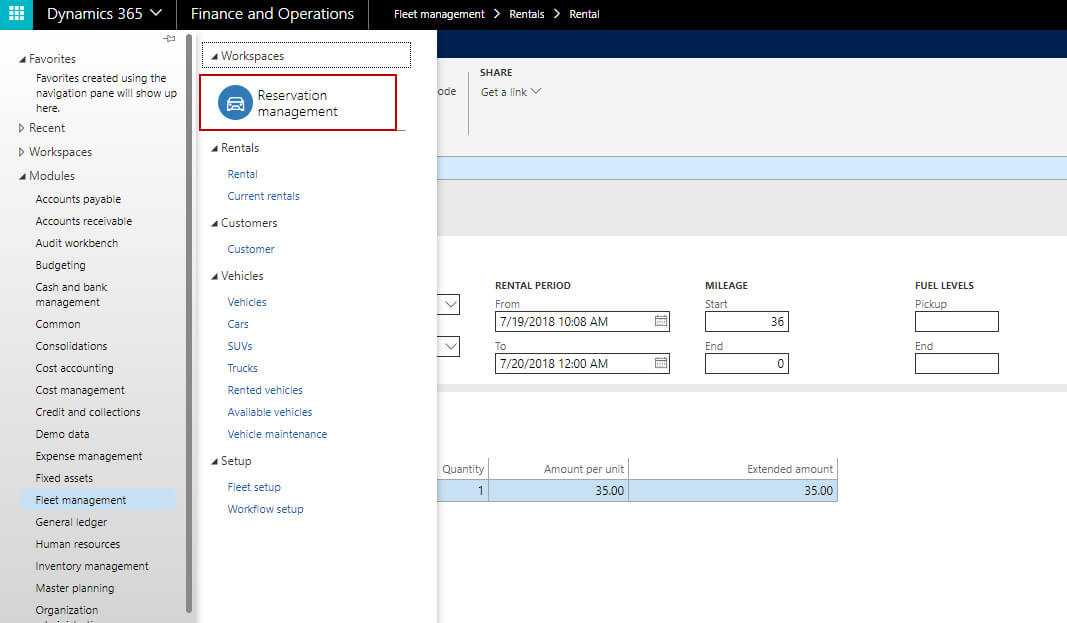 Fleet management Dynamics 365