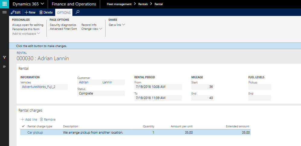 Fleet management Dynamics 365