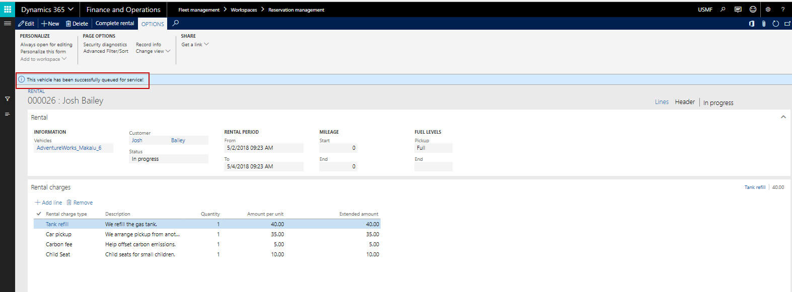 Fleet management Dynamics 365